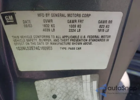2004 Oldsmobile Alero Gl2 from USA, damaged, VIN 1G3NL52E74C160903